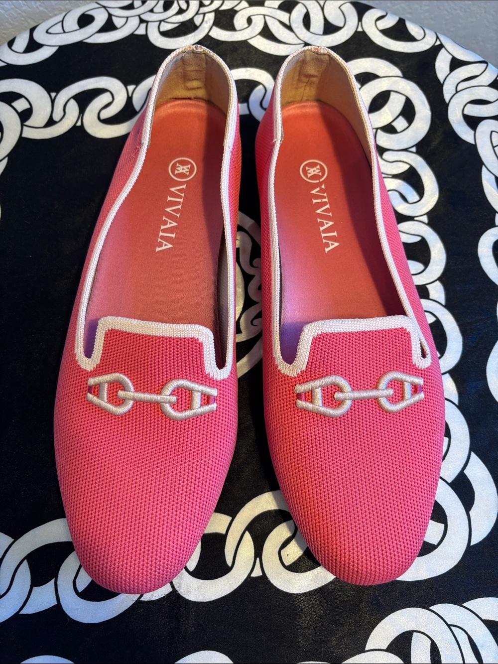 Vivaia Women's Pink Slip-On Loafers with Chain Accent